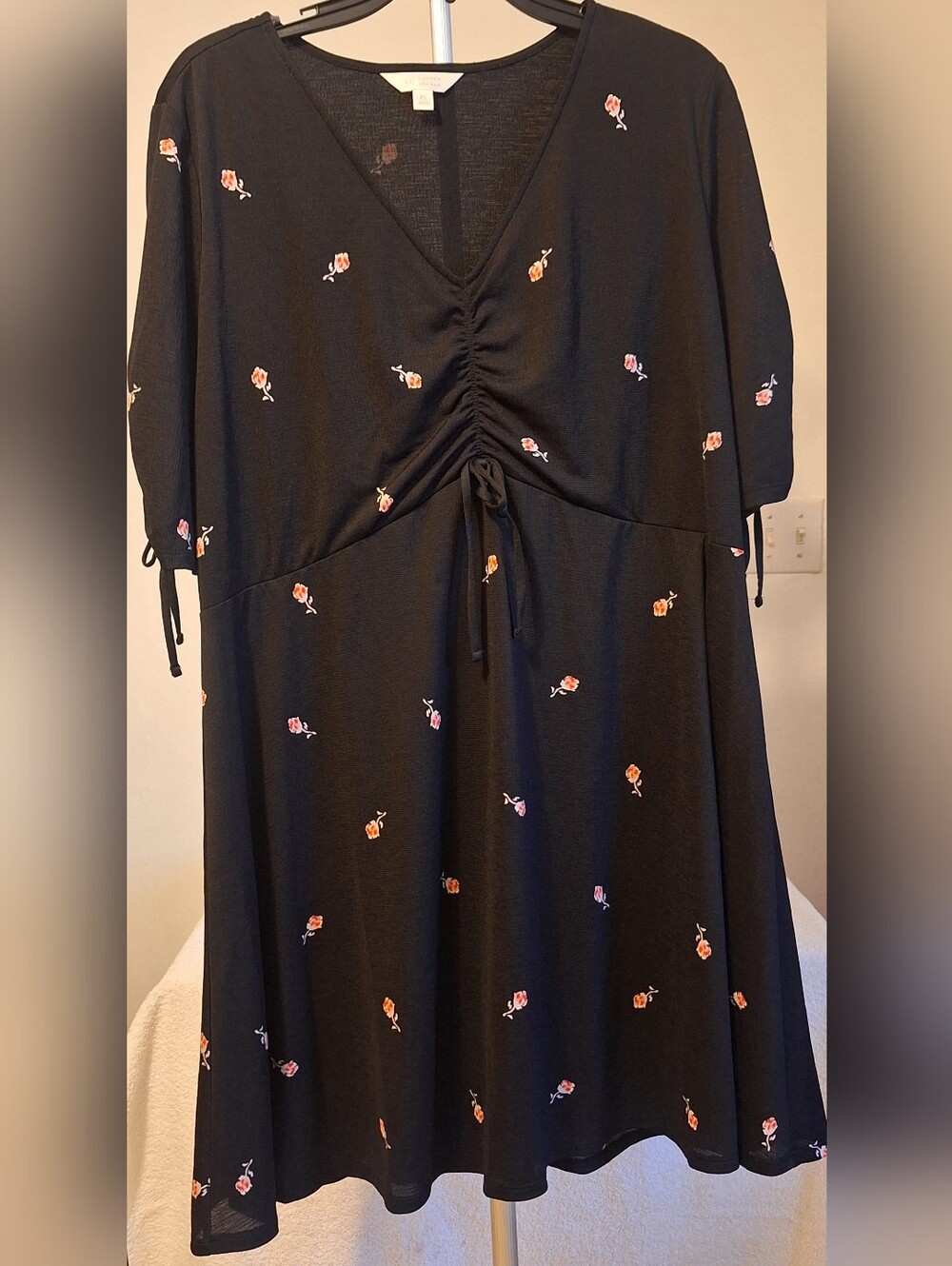 LC Lauren Conrad Black Midi Dress with Pink & Orange Floral Print